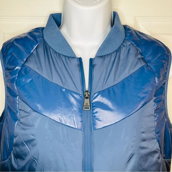 Bernardo Ecoplume Mixed Media Vest Jacket Blue M - Picture 4 of 11